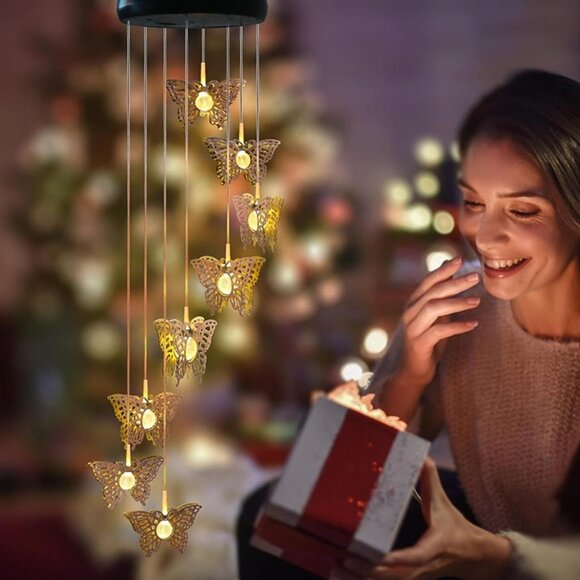 NEW Solar Butterfly Wind Chimes Outdoor Hanging -  Butterfly Waterproof Lights - Picture 3 of 10